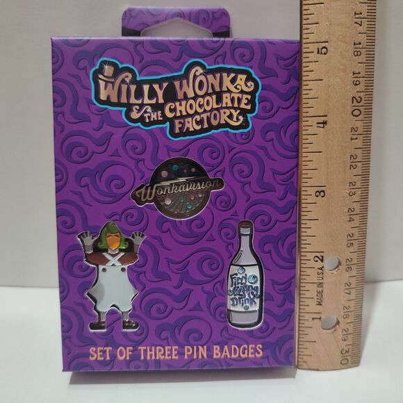 Willy Wonka Enamel Pin Badge Set Oompa Loompa Fizzy Lifting Drink & Wonkavision - Picture 3 of 3